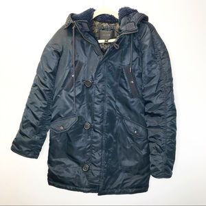 J. Crew Military Parka Jacket Navy Blue Sherpa Hood Size XXS